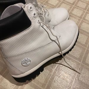 Timberland white boots.